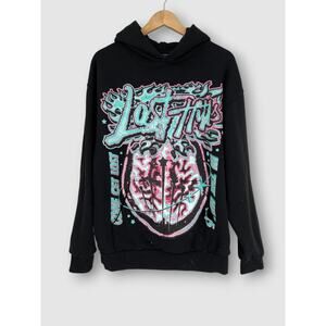 Lost Hills Graphic Pullover Hoodie Psychedelic Brain Art Black Size Large